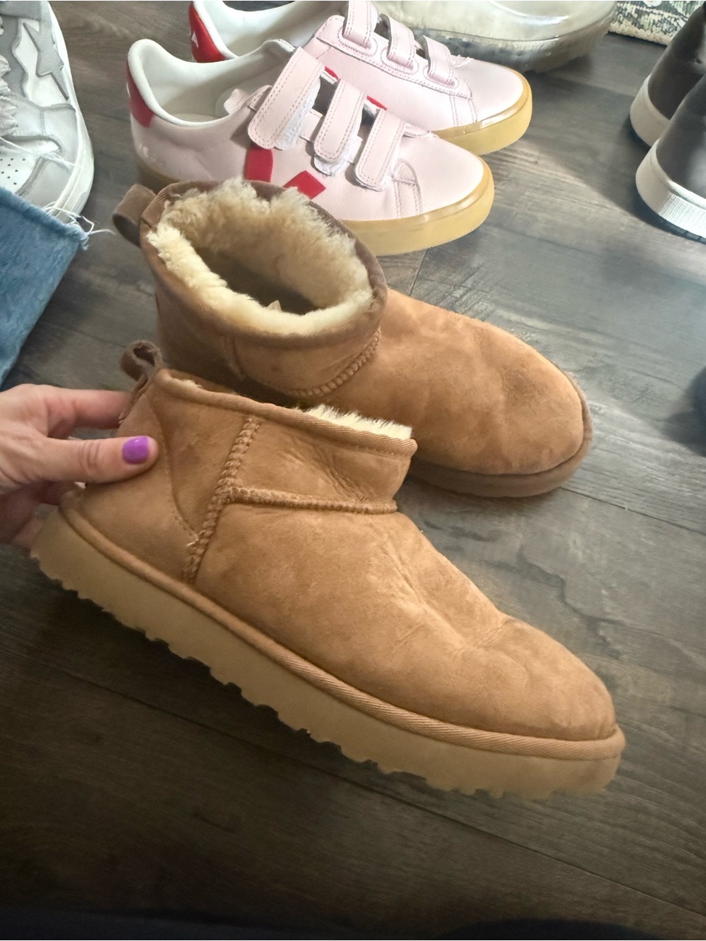 UGG Tan Suede Shearling-Lined Short Boot Slippers